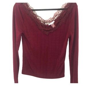 H&M Lace-Trim Wine Red Blouse - Size M